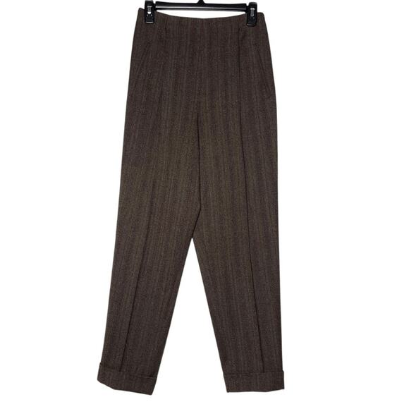 Ralph Lauren Purple Label Pants - RALPH LAUREN PURPLE LABEL Women’s Brown Chevron Cuffed Wool Pant